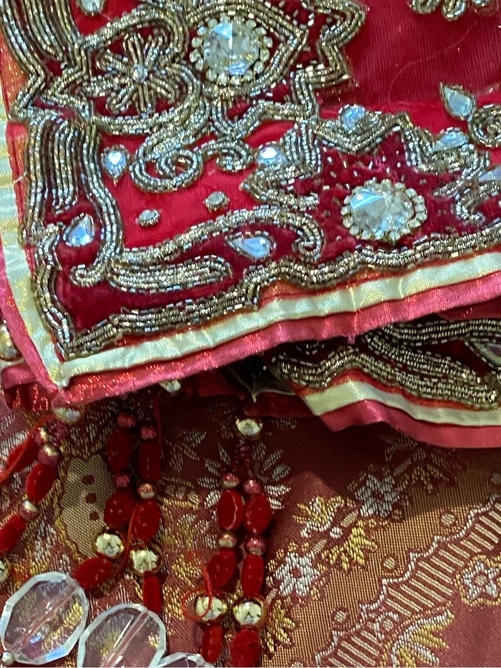 Bridal Red Embellished Sheer Scarf with Gold Accents